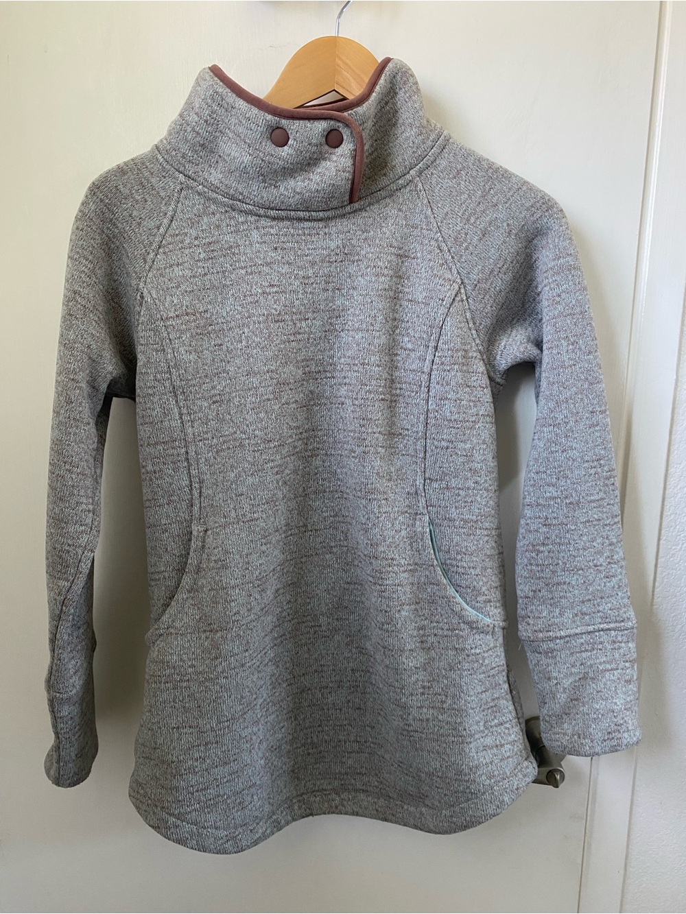 Prana Heather Gray High-Neck Snap Pullover with Contrast Trim